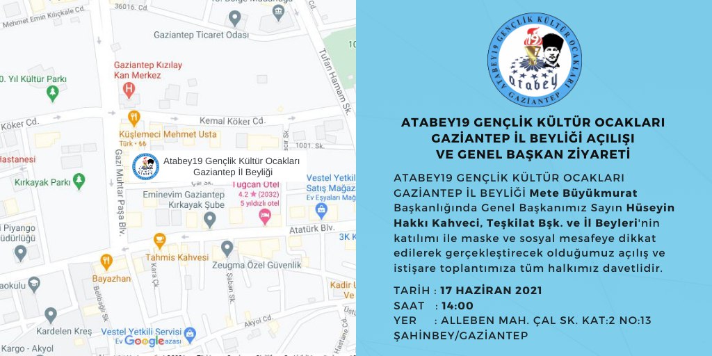Atabey19 Gençlik Kültür Ocakları Gaziantep İl Beyliği Açılışı ve Genel Başkan Ziyareti