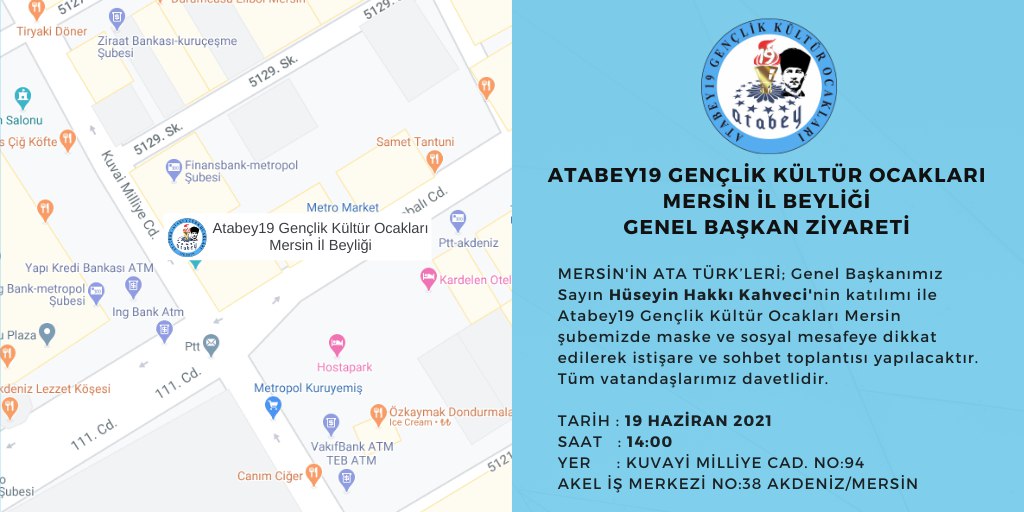 Atabey19 Gençlik Kültür Ocakları Mersin İl Beyliği Genel Başkan Ziyareti