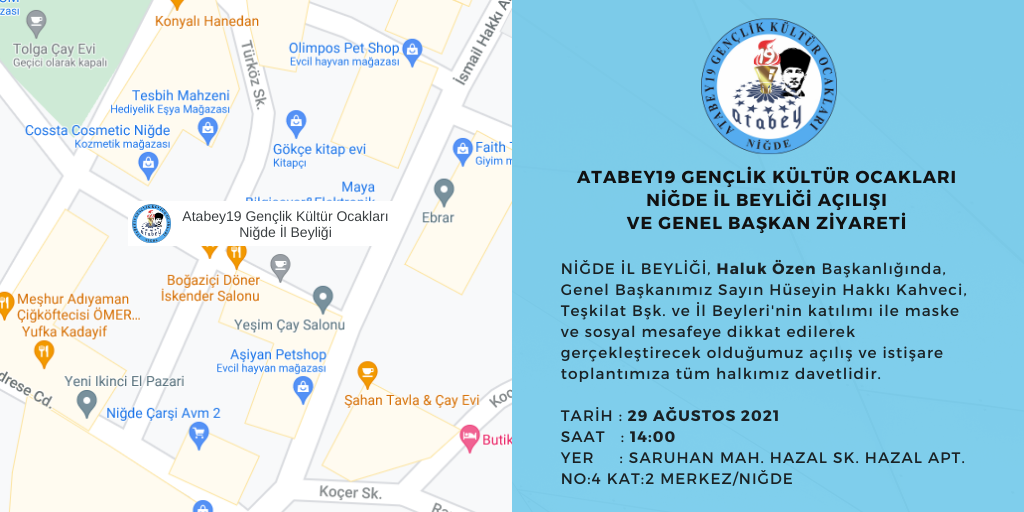 Atabey19 Gençlik Kültür Ocakları Niğde İl Beyliği Açılışı ve Genel Başkan Ziyareti